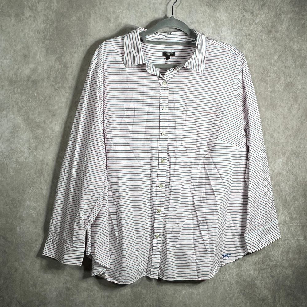 Talbots Shirt Womens Size 18W Red Blue Striped Button Up Long Sleeves‎ Casual